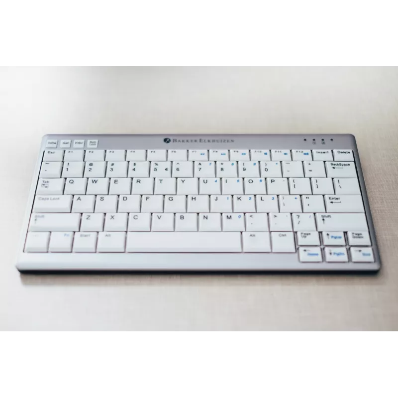 BakkerElkhuizen UltraBoard 950 BE Azerty, Mini, con cable, USB, interruptor de tijera, AZERTY, gris claro, blanco
