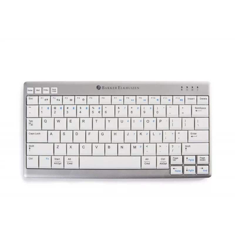 BakkerElkhuizen UltraBoard 950 Wireless US Qwerty, Mini, inalámbrico, Bluetooth, interruptor de tijera, QWERTY, gris claro, blanco