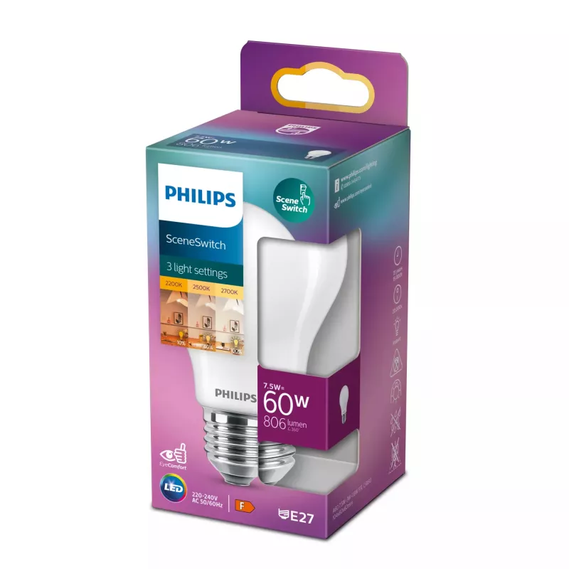 Philips Bulb 60;30; 16 W A60 E27 7.5 W blanco cálido 806 lm