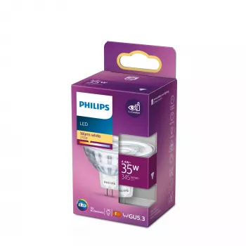 Bombilla LED Philips Spot MR16 GU5.3 4,4W (345 lm) 2700K blanco cálido, CRI 80, ángulo de apertura 36°
