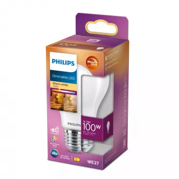 Bombilla LED filament Philips mate 100W A60 E27, 10,5 W, 100 W, E27, 1521 lm, 15000 h, Warm Glow