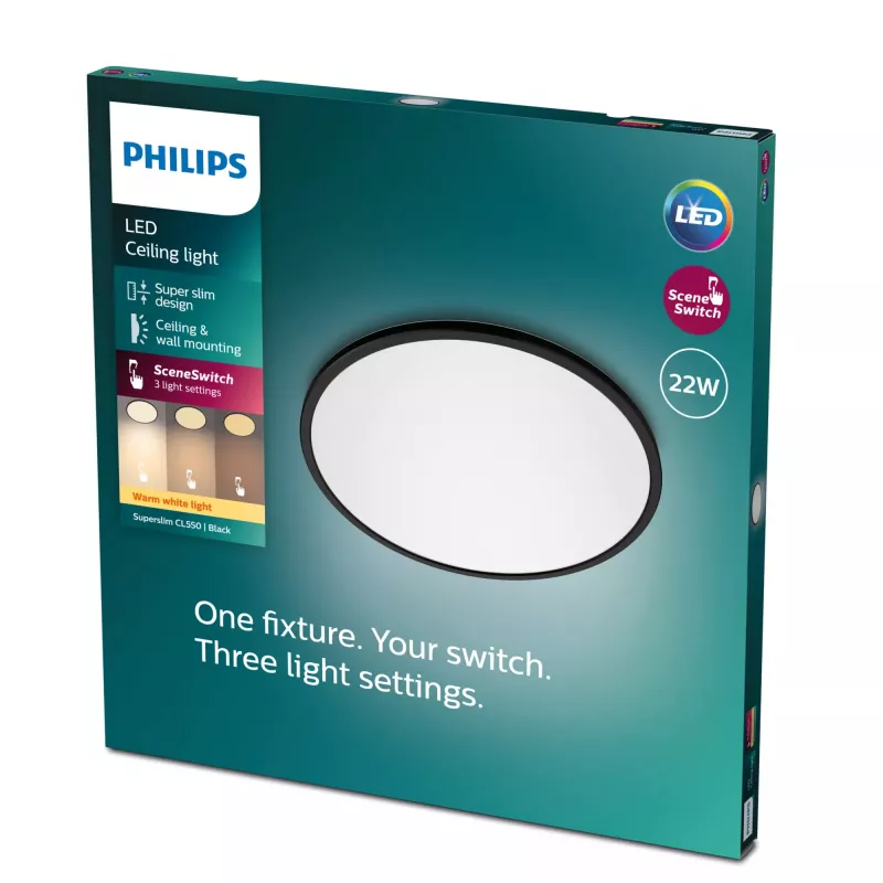 Plafón Philips Functional Super Slim 22 W negro LED redondo
