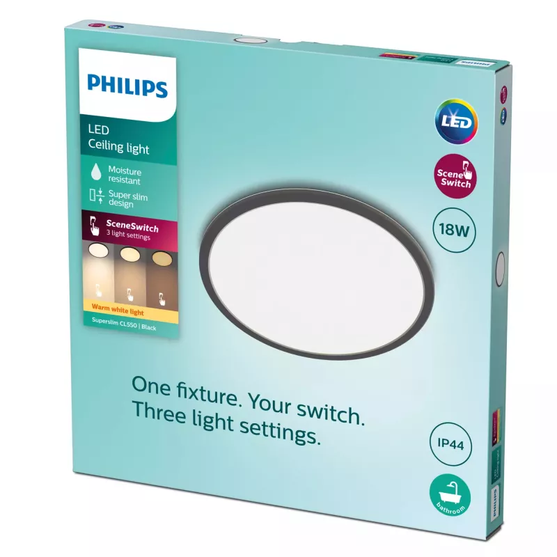 Plafón Philips Functional 18W 2700K 1500 lm LED de superficie regulable negro