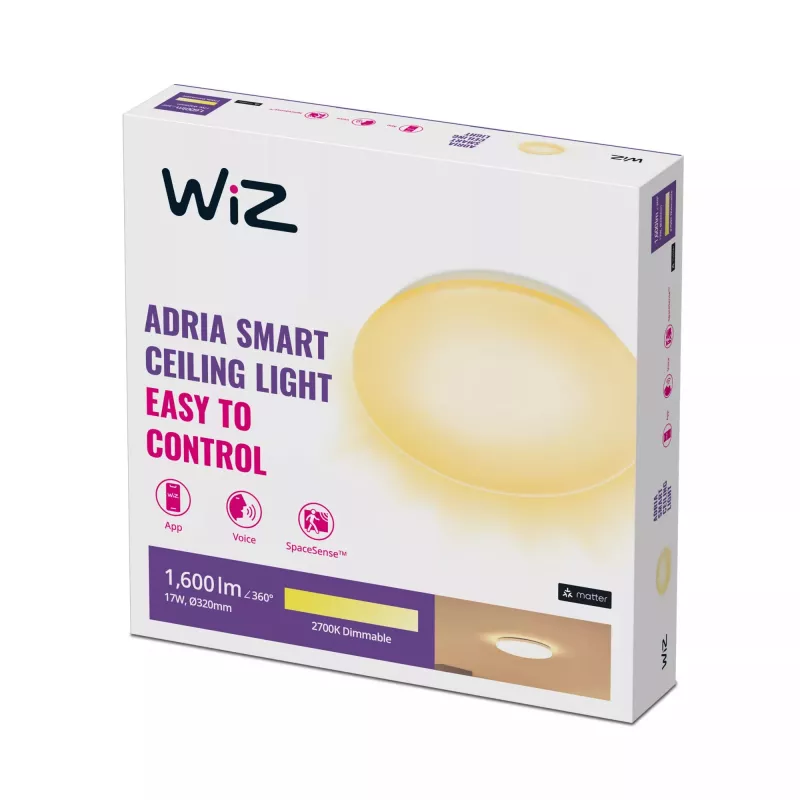 Plafón inteligente Wiz Adria Ceiling 17 W — Wi‑Fi/Bluetooth, 320×68 mm, blanco