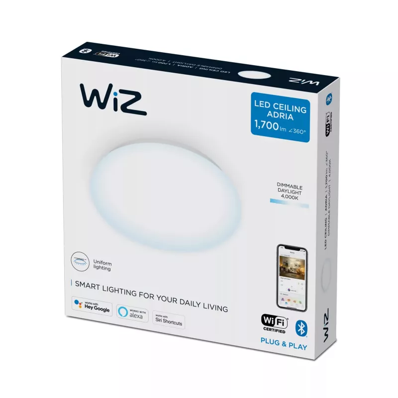 Plafón inteligente Signify WiZ Adria 17 W – Wi‑Fi/Bluetooth, 320×320×68 mm, blanco