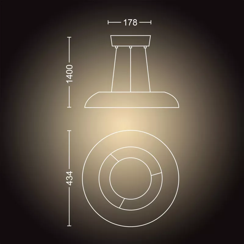 Lámpara colgante inteligente Philips Hue White Ambience Amaze – Bluetooth, 24 V, 434 × 77 mm, blanco