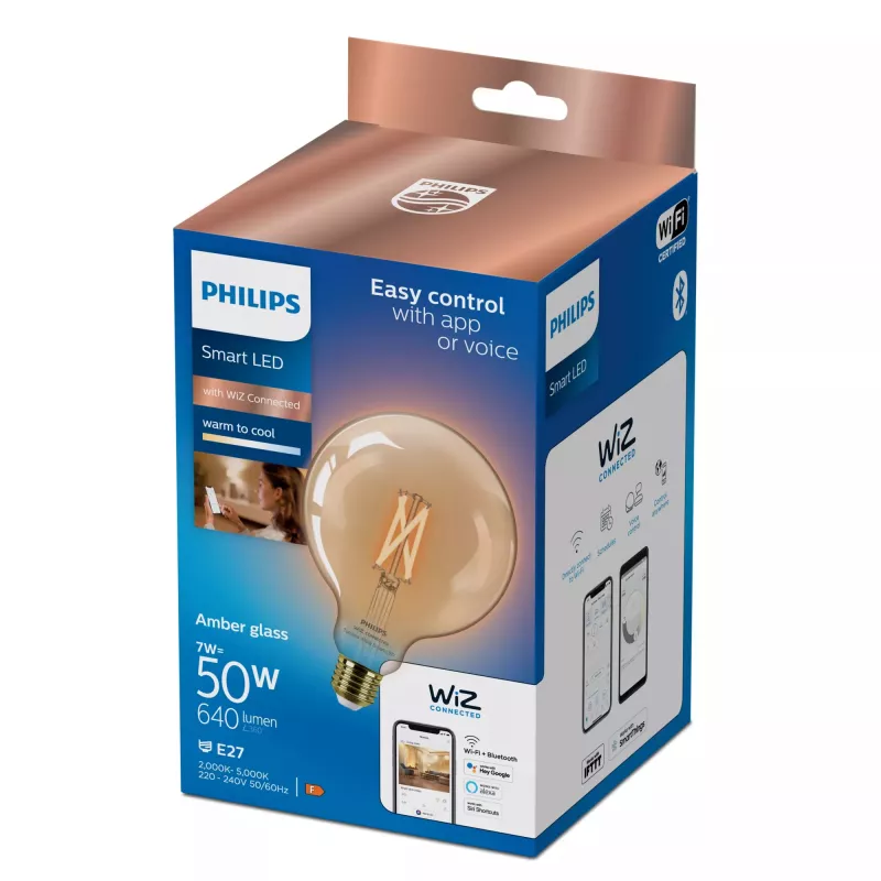 Bombilla inteligente Philips Filament Globe ámbar 7W G125 E27 LED