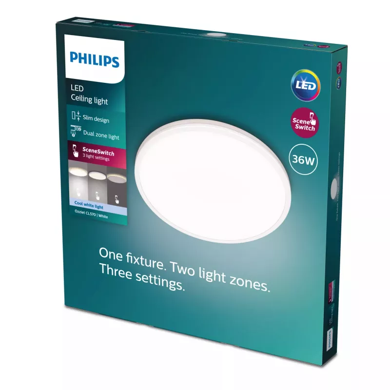 Plafón Philips Functional Ozziet 36 W LED, redondo 500 mm, blanco, lámpara integrada fija