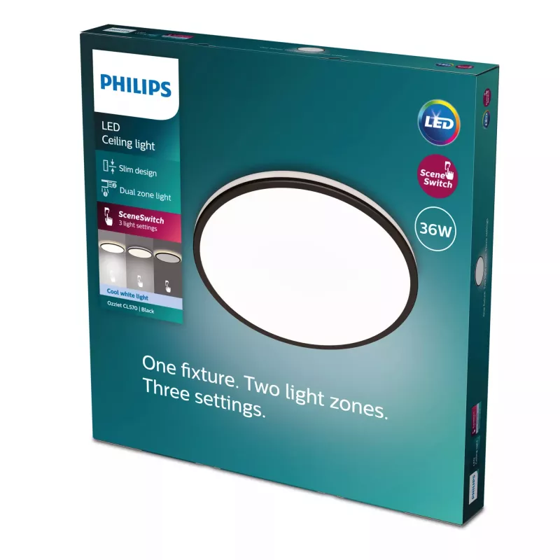 Philips Functional Ozziet plafón 36 W, LED, bombilla no reemplazable, 4000 K, 4100 lm, IP20, negro