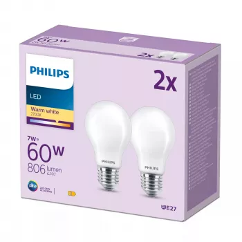 Bombilla Philips Filament mate 60W A60 E27 pack de 2, 7 W, 60 W, E27, 806 lm, 15000 h, blanco cálido