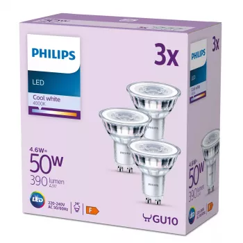 Foco Philips 50W PAR16 GU10 x3, 4,6 W, 50 W, GU10, 390 lm, 15000 h, blanco frío