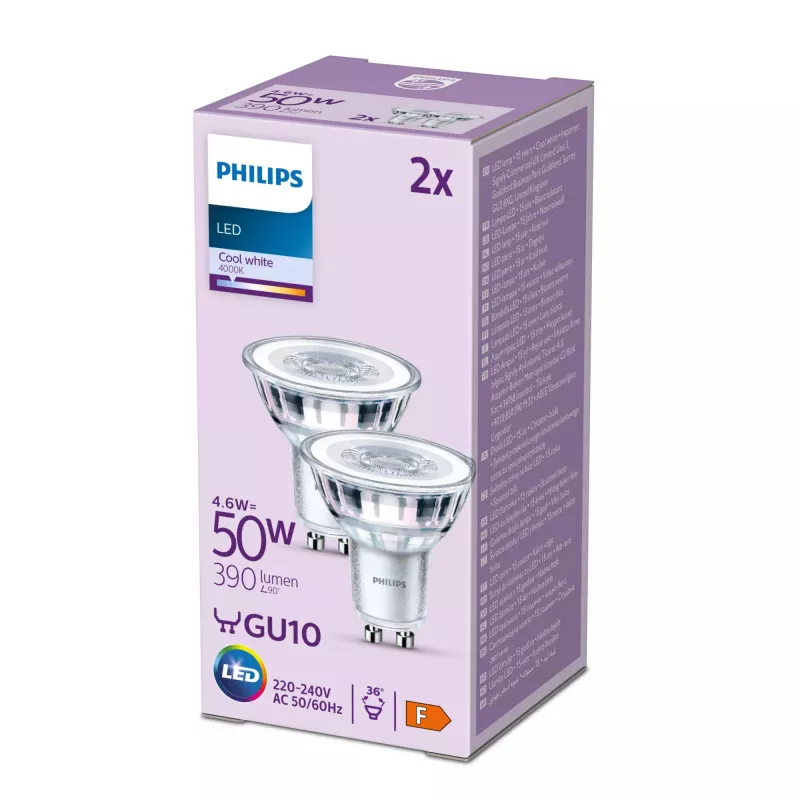 Foco Philips 50W PAR16 GU10 2 uds., 4.6 W, 50 W, GU10, 390 lm, 15000 h, blanco frío