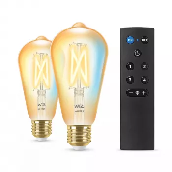 Bombilla WiZ Filament Amber 50 W ST64 E27 x2, iluminación inteligente, Wi-Fi/Bluetooth, dorado, Wi-Fi 4 (802.11n), 802.11b, 802.11g, LED, E27