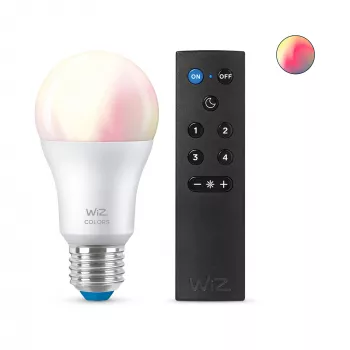 Bombilla WiZ 8W (Eq.60W) A60 E27 x1 + mando a distancia, lámpara inteligente, Wi-Fi/Bluetooth, blanco, Wi-Fi 4 (802.11n), 802.11b, 802.11g, LED, E27