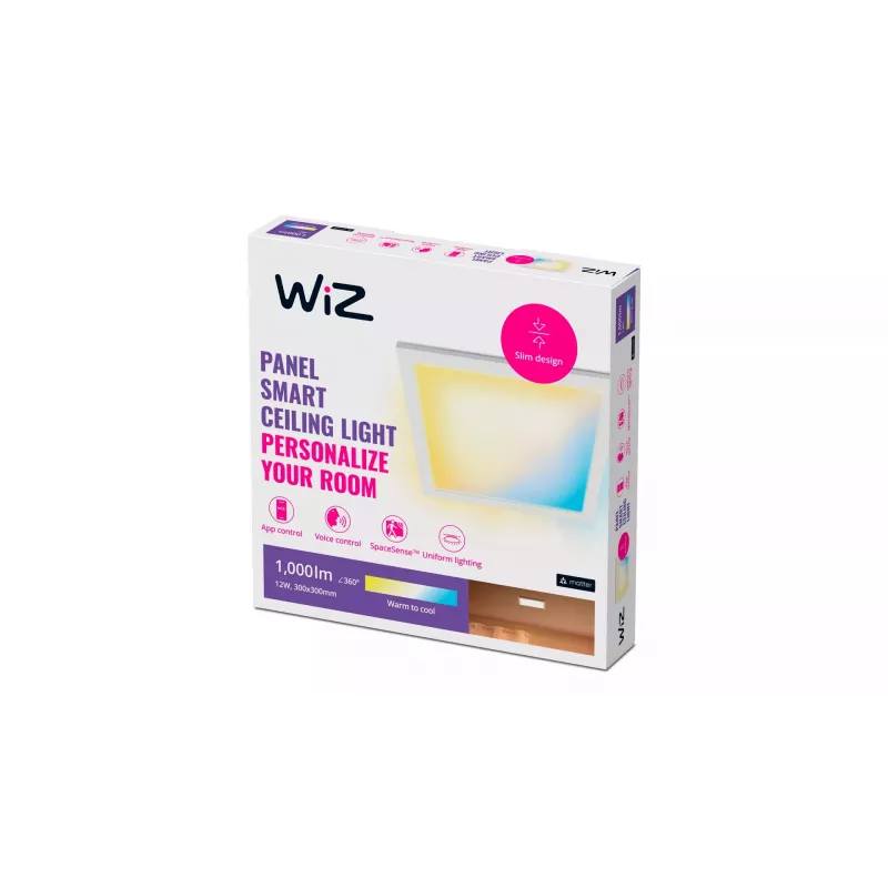 Lámpara de techo inteligente Signify WiZ Panel Ceiling 12 W cuadrada, 12 W, Wi‑Fi, 300×300×42 mm, blanco