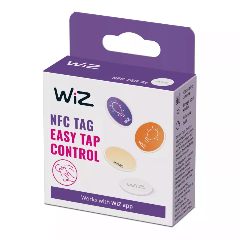 WiZ NFC Tag 4 uds., inalámbrico, NFC, blanco, IP20, plástico, no requerido
