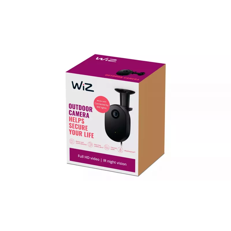 Cámara WiZ para exterior, cámara de seguridad IP, exterior, con cable, pared, negro, plástico
