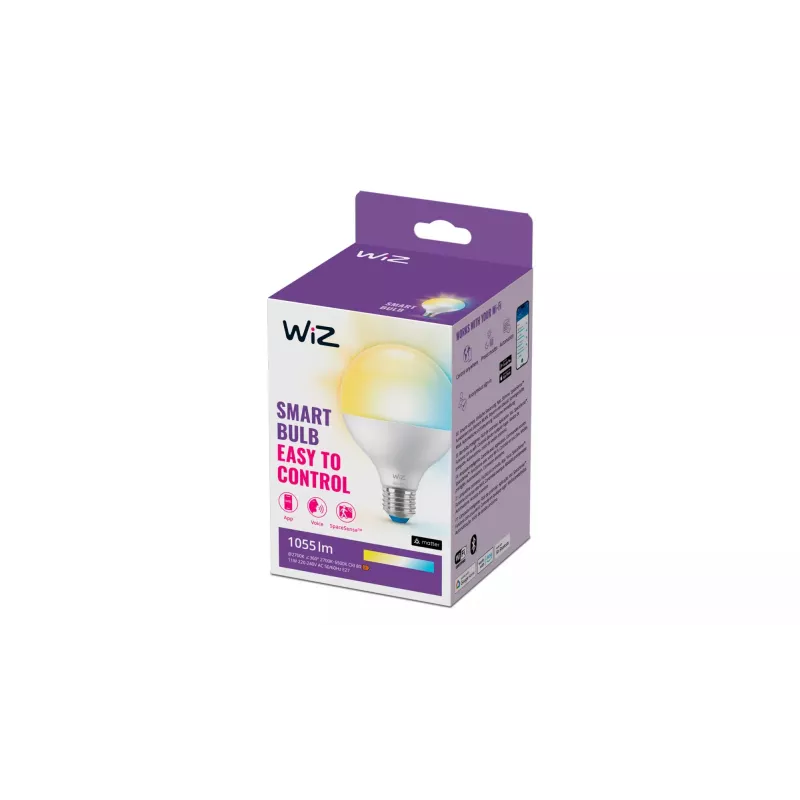 WiZ Globe 75W G95 E27, bombilla inteligente, Wi-Fi/Bluetooth, blanco, Wi-Fi 4 (802.11n), 802.11b, 802.11g, LED, E27
