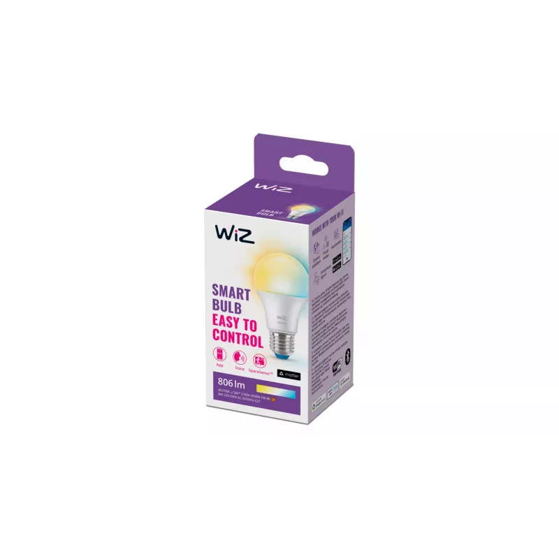 WiZ Bulb 60W A60 E27, bombilla inteligente, Wi-Fi/Bluetooth, blanco, Wi-Fi 4 (802.11n), 802.11b, 802.11g, LED, E27