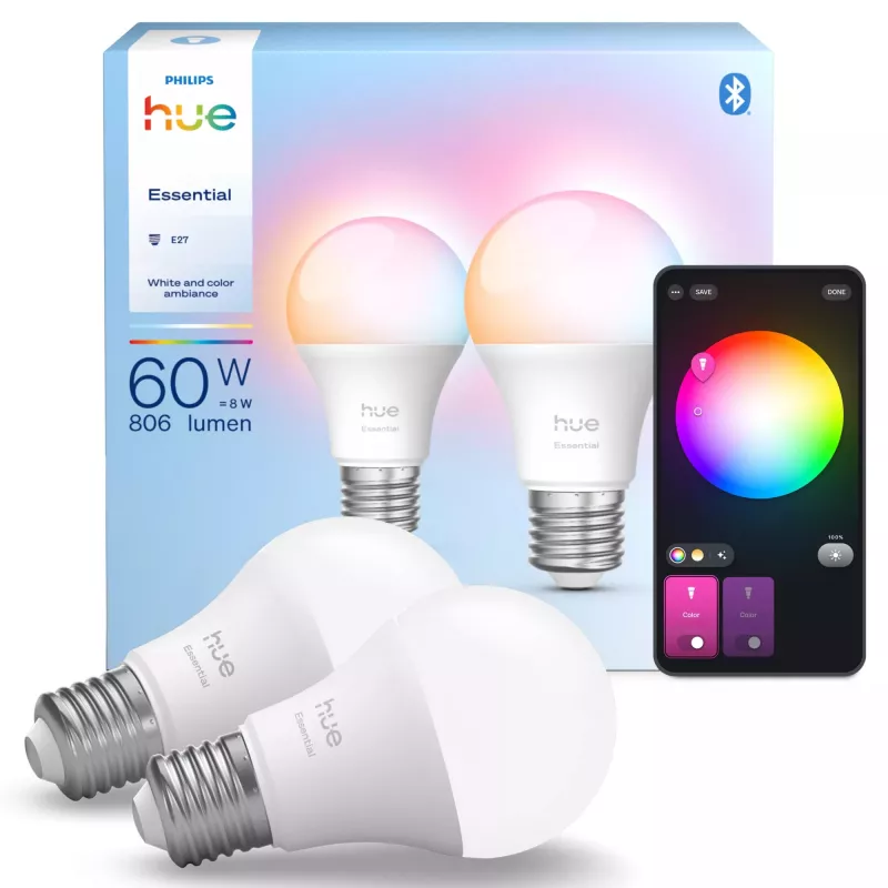 Philips Hue White and colour ambience Essential A60 – E27 bombilla inteligente – 806 lm – 8W – pack de 2