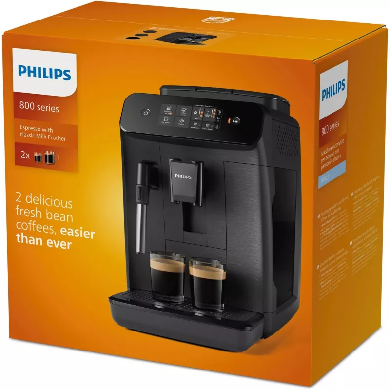 Máquina de espresso Philips 800 Serie EP0820/00 — superautomática, depósito de 1,8 L, molinillo cerámico integrado 275 g, 15 bar, negra