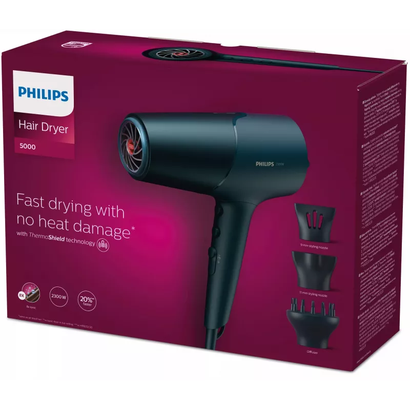 Philips 5000 series BHD512/20 secador de pelo, azul, anilla de sujeción, 2300 W, 220-240 V