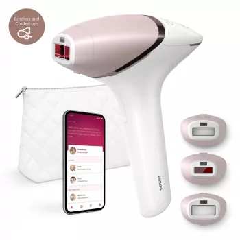 Depiladora IPL Philips Lumea 9000 Series BRI955/01 — SenseIQ, batería, dorado/blanco, pierna completa 8,5 min.