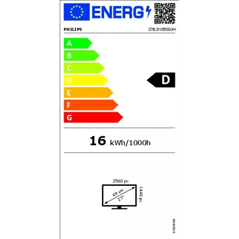 Monitor de ordenador Philips 27B2N3500JH 27 inch (68,6 cm) IPS LCD Quad HD 2560×1440, 4 ms, 350 cd/m², hub USB, altavoces, VESA, negro