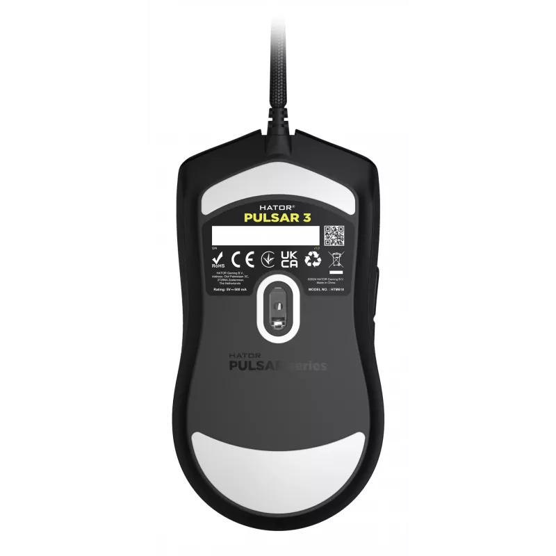 HATOR Pulsar 3, negro — switches ópticos amarillos 100M PixArt PMW 3311 (HTM610)