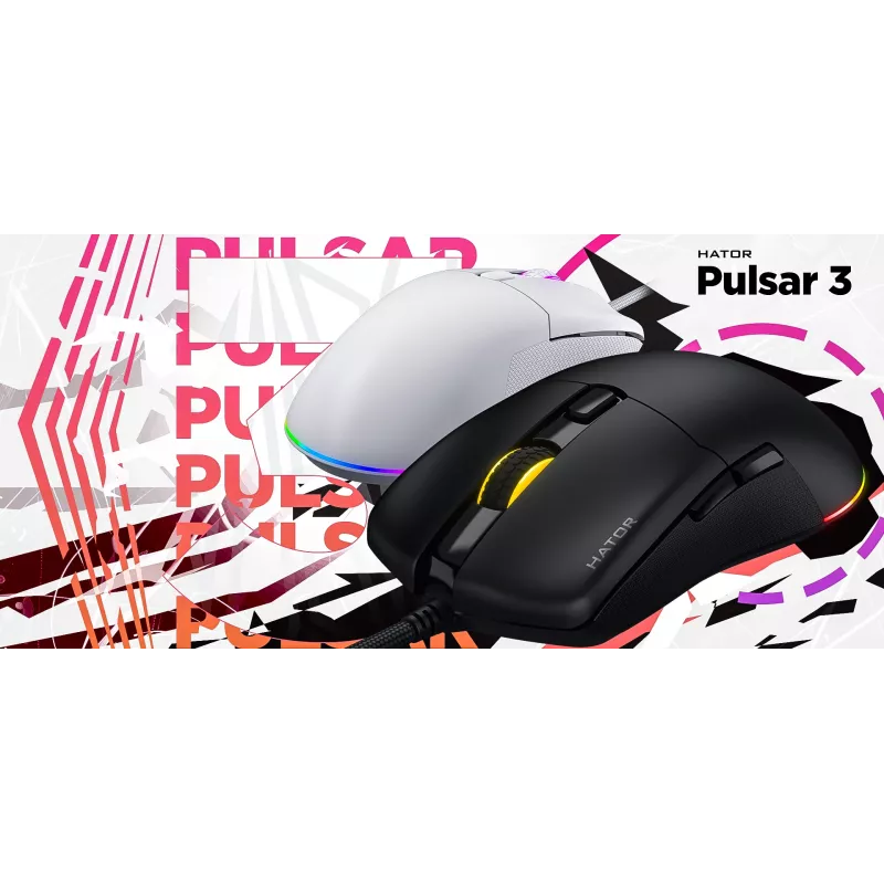 Ratón HATOR Pulsar 3 Optical amarillo 12000 DPI 6 botones blanco