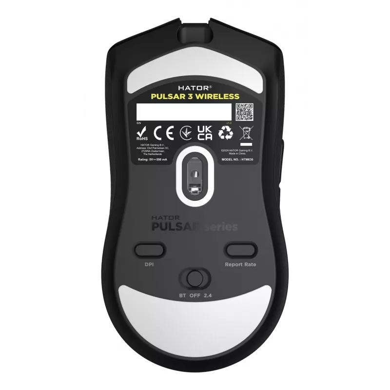 HATOR Pulsar 3 Wireless, negro — switches ópticos amarillos 100M PixArt PMW 3311 (HTM630)