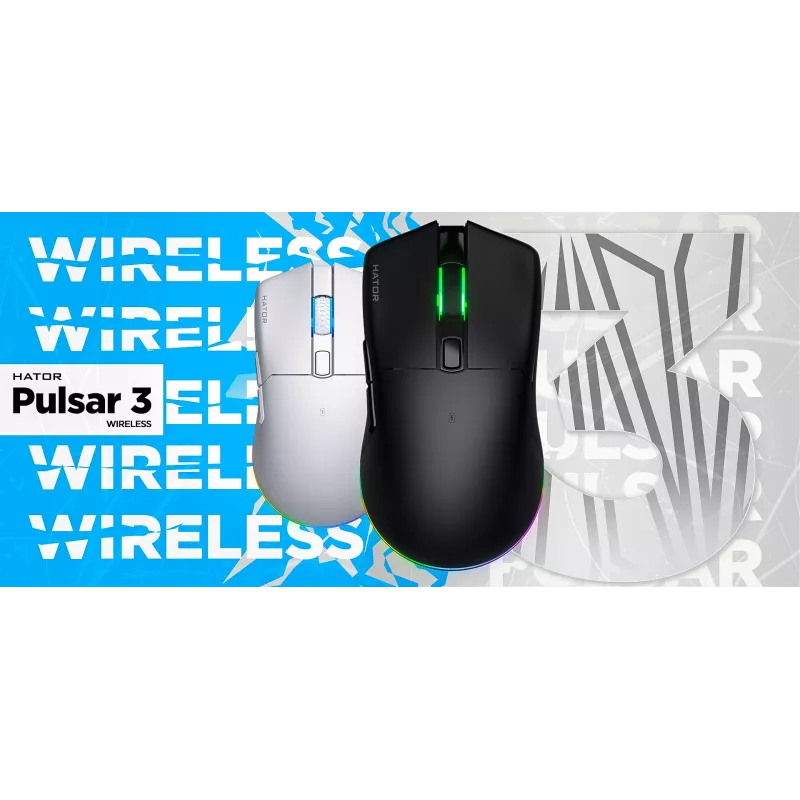 HATOR Pulsar 3 Wireless, negro — switches ópticos amarillos 100M PixArt PMW 3311 (HTM630)