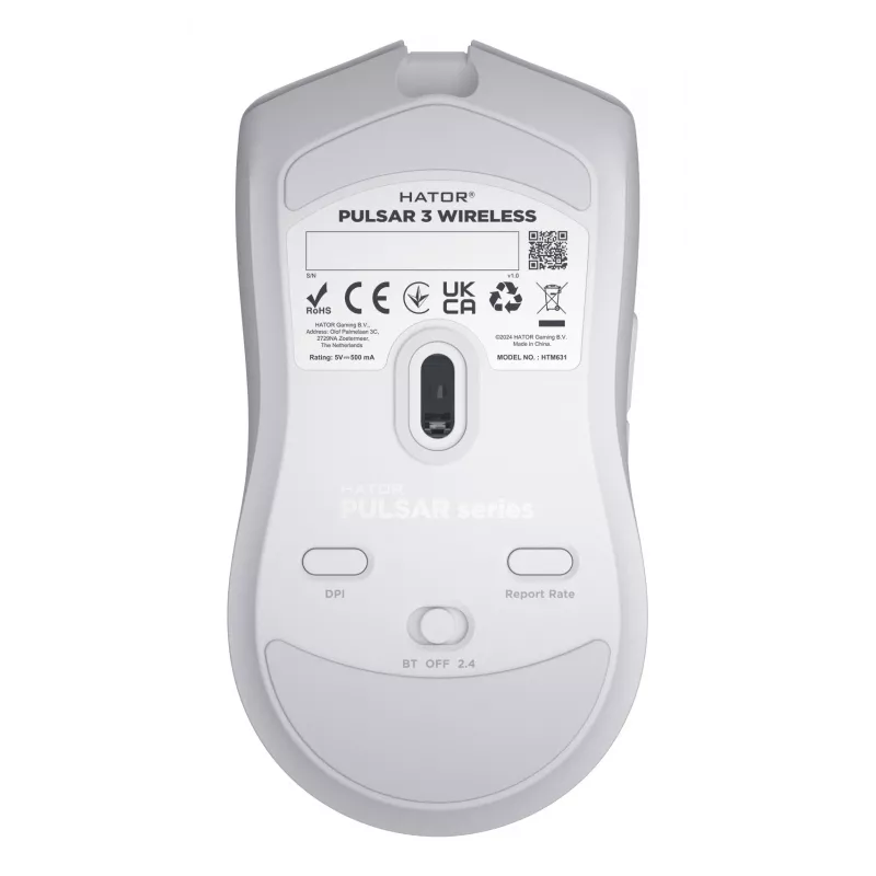 HATOR Pulsar 3 Wireless, blanco — switches ópticos amarillos 100M PixArt PMW 3311 (HTM631)