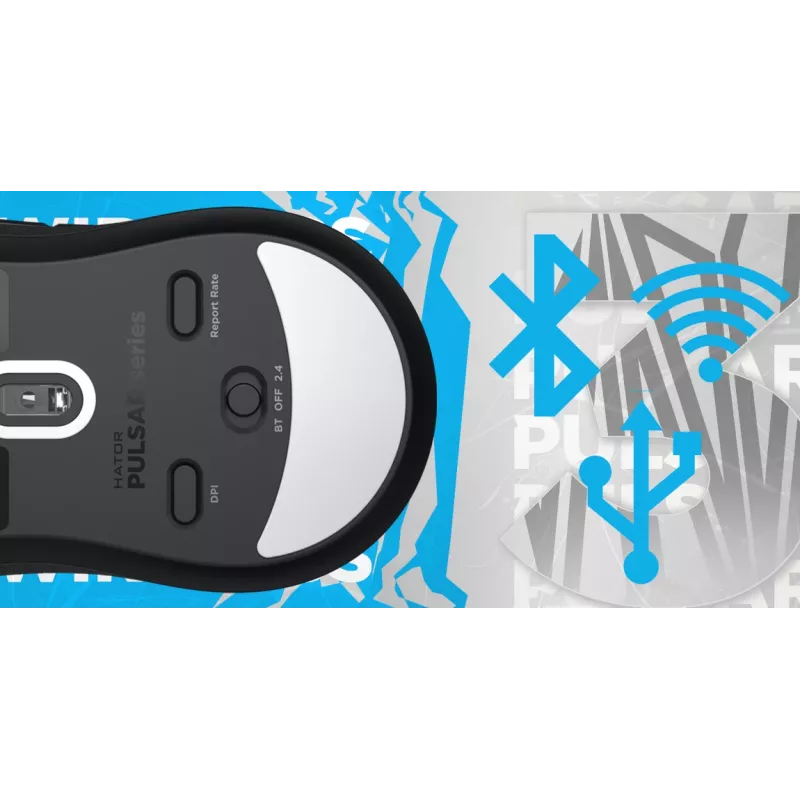 HATOR Pulsar 3 Wireless, blanco — switches ópticos amarillos 100M PixArt PMW 3311 (HTM631)