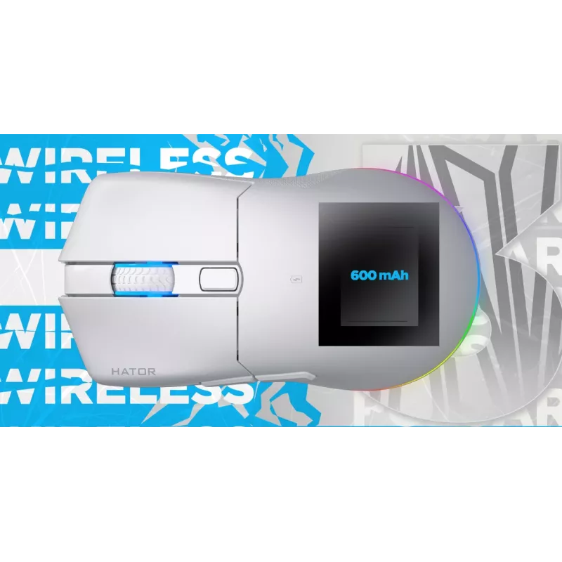 HATOR Pulsar 3 Wireless, blanco — switches ópticos amarillos 100M PixArt PMW 3311 (HTM631)