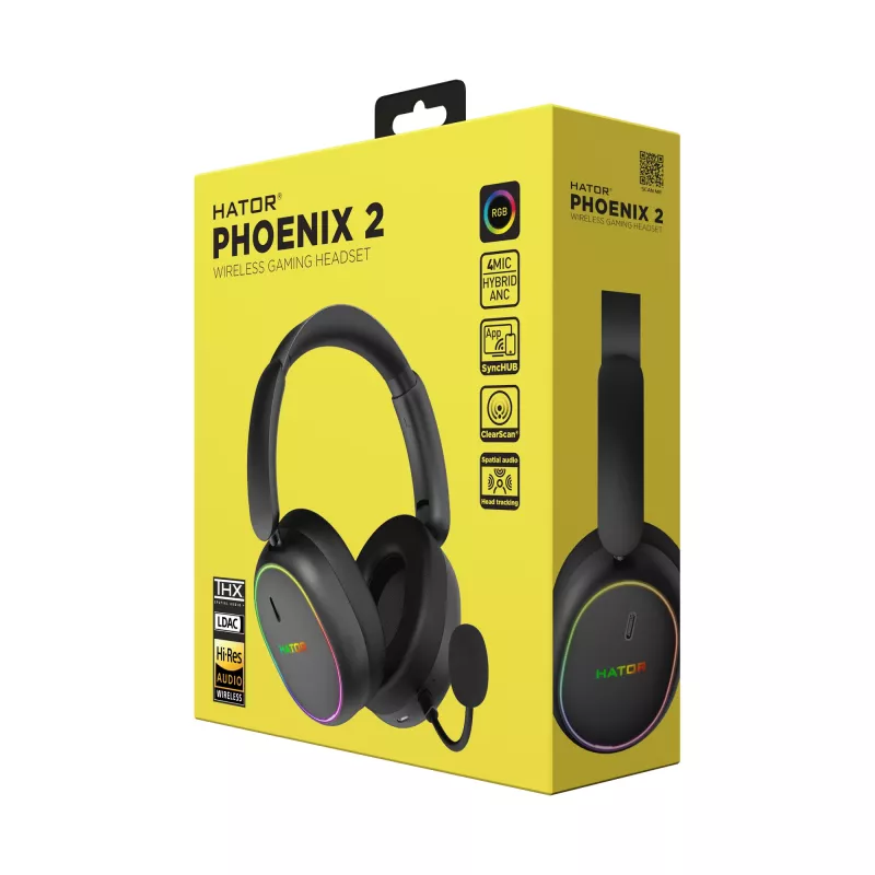 HATOR Phoenix 2 Auriculares inalámbricos con cable y sin cables diadema gaming USB Type-C / USB Type-A Bluetooth negro