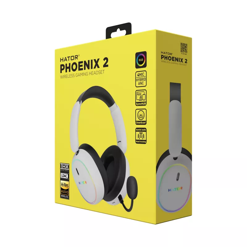 HATOR Phoenix 2 Auriculares inalámbricos con cable y sin cables diadema gaming USB Type-C / USB Type-A Bluetooth blanco
