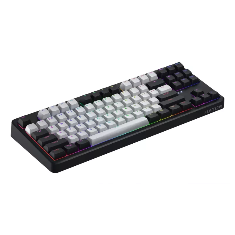 HATOR Rockfall 3 TKL Wireless, negro, QMK/VIA, perfil OMA teclas blanco-negro Teclado — switches mecánicos lineales hotswap — US — distribución ANSI (HTK850)