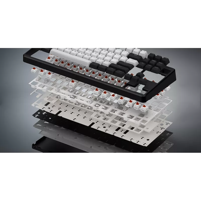 HATOR Rockfall 3 TKL Wireless, negro, QMK/VIA, perfil OMA teclas blanco-negro Teclado — switches mecánicos lineales hotswap — US — distribución ANSI (HTK850)