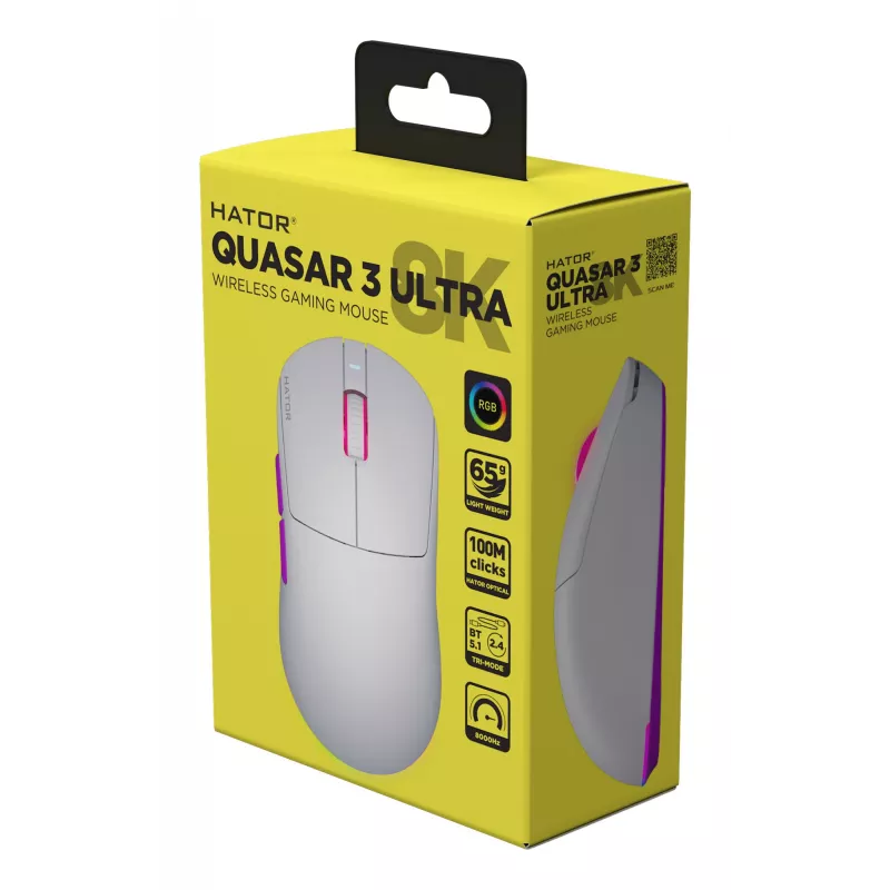 HATOR Quasar 3 Ultra 8K Wireless Ratón gaming ambidiestro RF Wireless + Bluetooth + USB Type-A óptico 30000 DPI