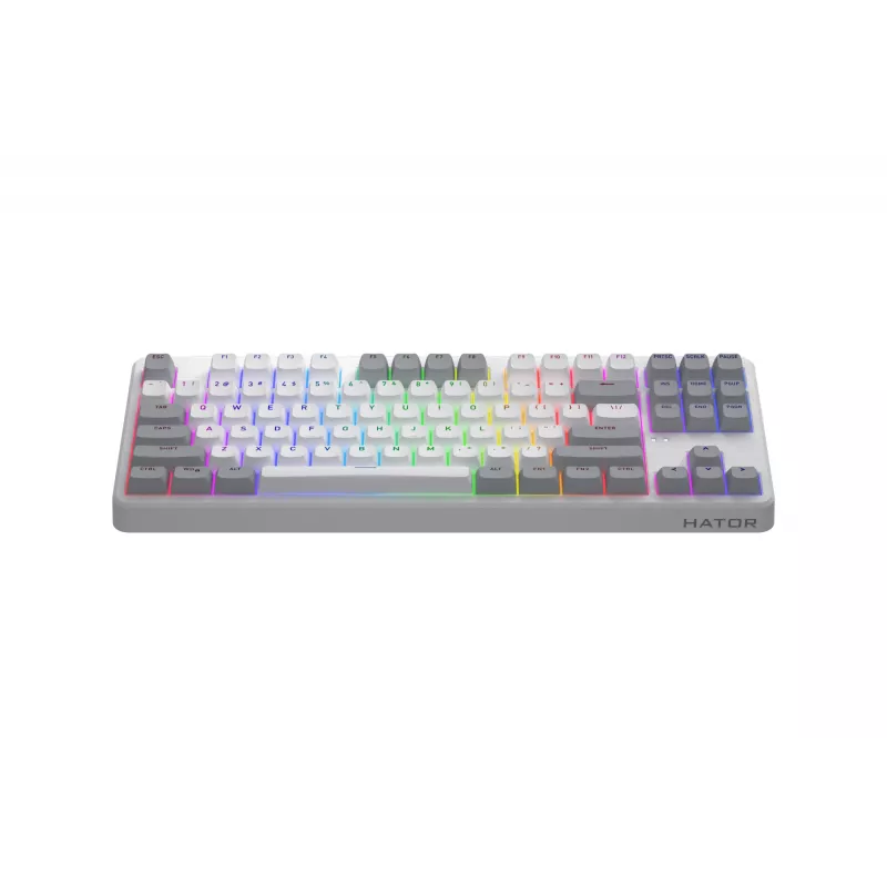 HATOR Rockfall 3 TKL Wireless, blanco, QMK/VIA, perfil OMA teclas blanco-negro Teclado — switches mecánicos lineales hotswap — US — distribución ANSI