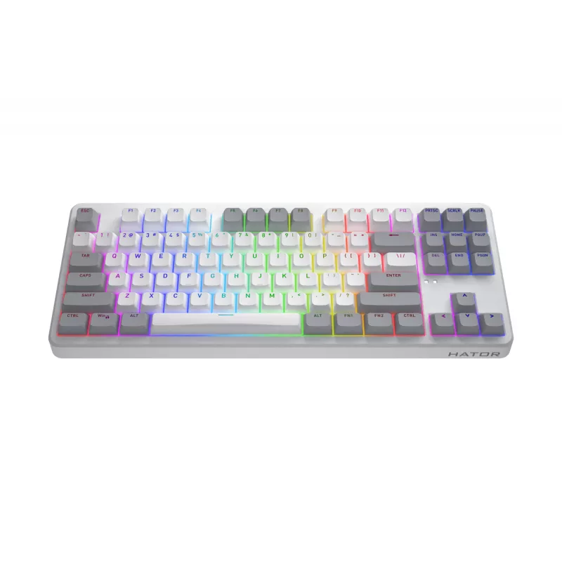 HATOR Rockfall 3 TKL Wireless, blanco, QMK/VIA, perfil OMA teclas blanco-negro Teclado — switches mecánicos lineales hotswap — US — distribución ANSI