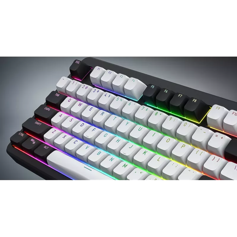 HATOR Rockfall 3 TKL Wireless, blanco, QMK/VIA, perfil OMA teclas blanco-negro Teclado — switches mecánicos lineales hotswap — US — distribución ANSI
