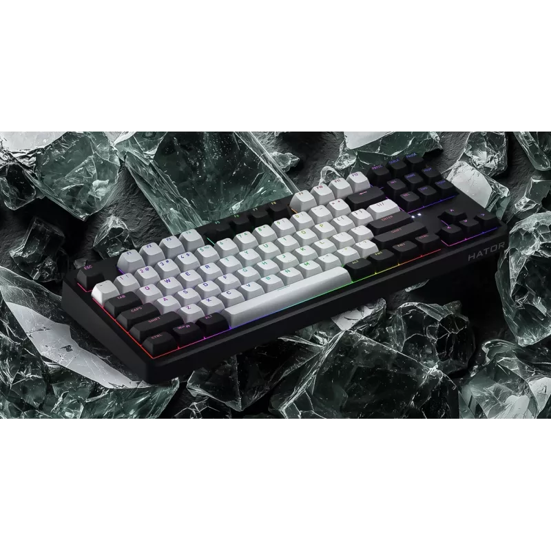 HATOR Rockfall 3 TKL Wireless, blanco, QMK/VIA, perfil OMA teclas blanco-negro Teclado — switches mecánicos lineales hotswap — US — distribución ANSI