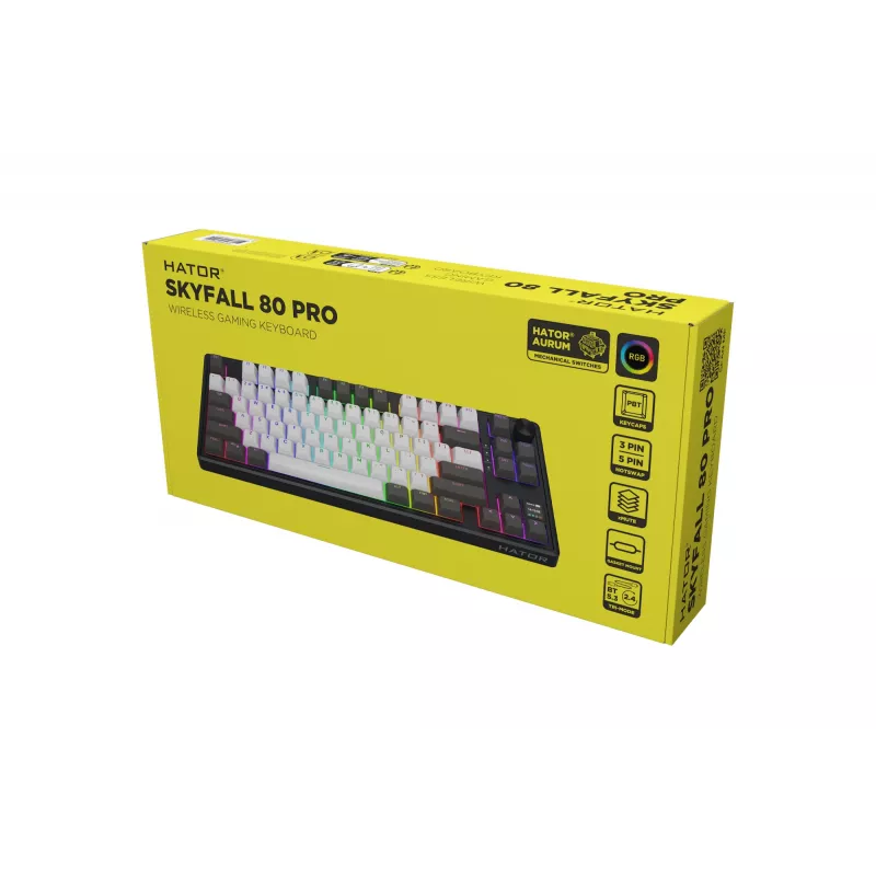 HATOR Skyfall Pro Wireless 80 Teclado Gaming USB + RF Wireless + Bluetooth QWERTY US English Negro, Gris