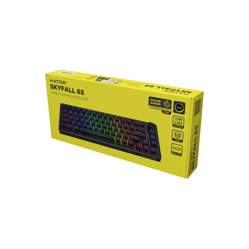 HATOR Skyfall 65 Cableado, Mecánico, USB-C, Aurum Sterling, 70M Pulsaciones, RGB, Negro, 790g
