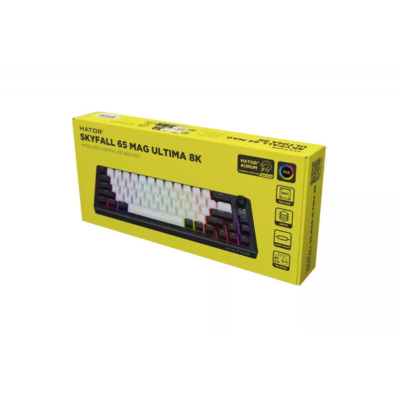 HATOR Skyfall 65 MAG ULTIMA 8K Teclado Gaming Inalámbrico USB + RF Wireless + Bluetooth QWERTY US English Negro, Blanco