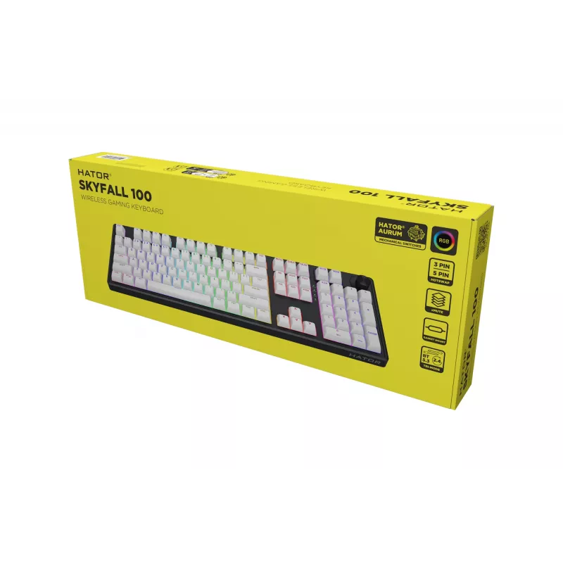 HATOR Skyfall Wireless 100 Teclado Gaming USB + RF Wireless + Bluetooth QWERTY US English Negro, Blanco
