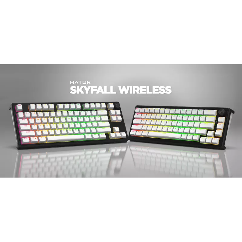 HATOR Skyfall Wireless 100 Teclado Gaming USB + RF Wireless + Bluetooth QWERTY US English Negro, Blanco