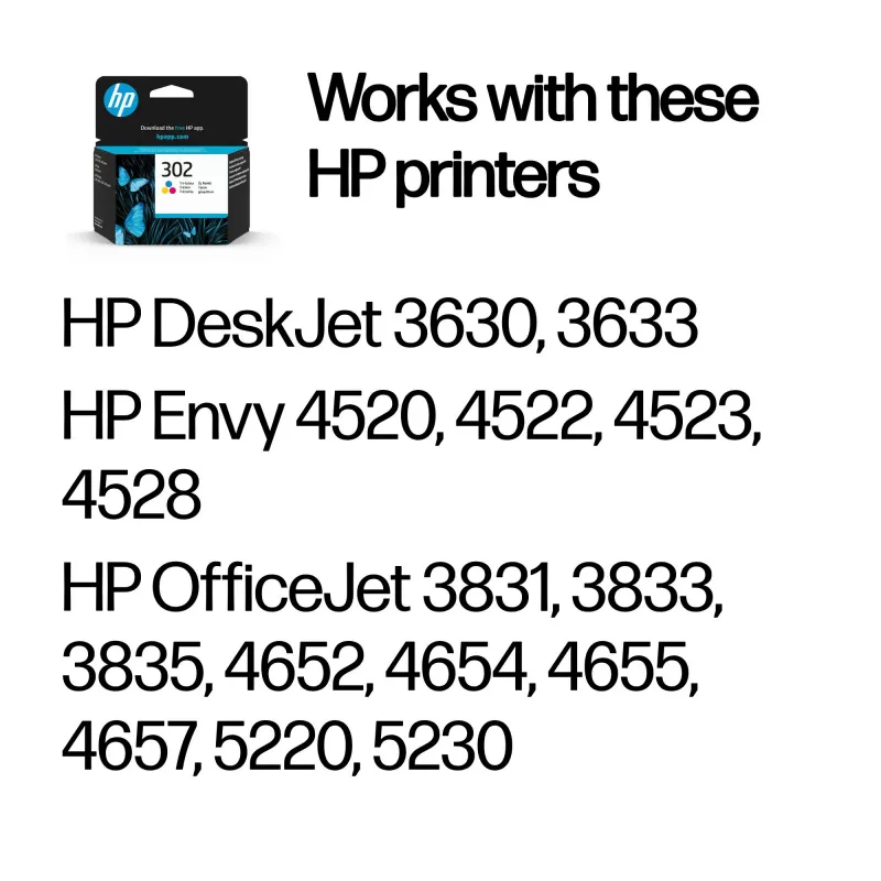 HP 302 cartucho de tinta original tricolor, cian, magenta, amarillo, 1 ud., 150 páginas